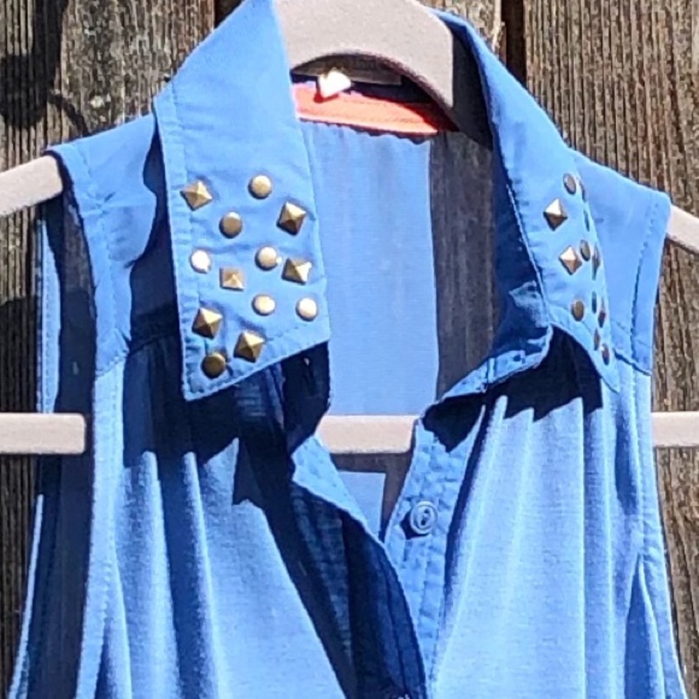 Rewind sleeveless button up blue top size small - Picture 4 of 15